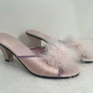 VTG 60s Bertlyn New York Feathered Pink Heels Size 5.5 Marilyn Monroe Boudoir